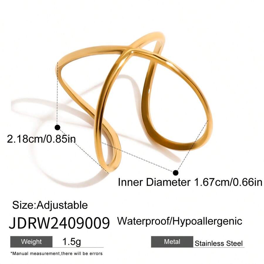 New 18K Stainless Steel Fashion Ring, The Opening Design Can Be Adjusted In Size - Vàng - Xem 1