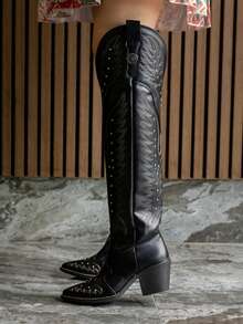 Women Over-The-Knee Boots - Black - View 2