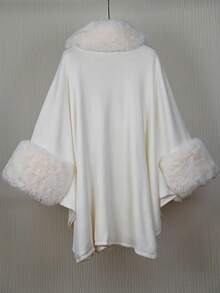 1 Peça Poncho Cardigan com Capuz e Gola Felpuda Elegante em Tecido de Malha Acrílica Folgado e Volumoso, Plus Size, para Mulheres, para Vestir