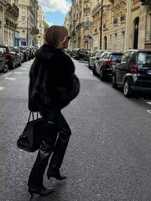 Camellia New Autumn/Winter Faux Fox Fur Collar Fashionable Short Jacket, Youthful Artificial Fur Coat - Black - View 8