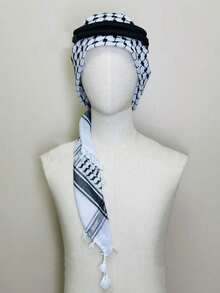 1pc Designer Black & White Geometric Pattern Casual Scarf, Lockstitch Edging, Suitable For All Seasons - Black and White - View 2