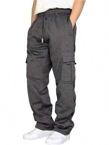 Men's Casual Cargo Sweatpants With Drawstring For Hiking - Dark Grey - View 5