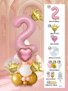25pcs/Set Royal Princess Theme Luxury Party Decoration Balloon Set - Includes 32-Inch (Approx. 80cm) Deluxe Number Balloons (0-9 Silver/Pearl Pink/Purple/Gold), 18-Inch Clear Balloons, 10-Inch Romantic Heart Balloons (Red/Purple/Pink/Blue), And Exquisite Mini Balloons (Gold Crown/Silver Crown/Shell/Rose/Snowflake), Perfect For Frozen, Ice Palace Theme/Underwater Kingdom Theme/Magic Castle Theme/Rose Garden Theme And Other Royal Princess Style Celebrations, Baby Shower - Multicolor - View 35