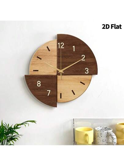 2D Flat, 1pc Creative Log Art ative Wand Clock, Super Silent Quartz Movement, No Ticking Sound, Klok Living Room, Bedroom, Office, Kitchen Cafe, Perfect Home ations Room view 5