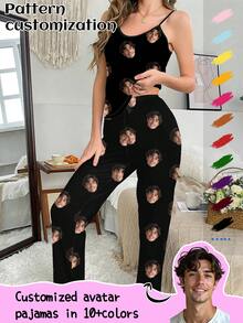 Ensemble de pyjama personnalisé pour femme Printstory, personnalisé avec animal de compagnie, personnage ou portrait, cadeau de fête/cadeau pour la meilleure amie, chien, coloré, mignon, adorable, sobre, amusant, personnalisé, unique, personnalisé, cadeau idéal pour lui, cadeau idéal pour elle, petit ami, petite amie, famille, amis, elle, ensemble de pyjama, coffret cadeau pour femme - Multicolore - Voir 1