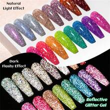 Mtssii 7ml Champagne Gold Sliver Reflective Nail Gel Polish Sparkling Shining Glitter Pink Red Color Nail Supplies Semi Permanent Soak Off UV Gel Varnish Sparkle Effect Nail Art Manicure - 彩色 - 查看 9