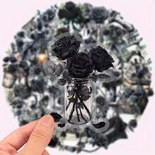 50pcs Of Transparent Retro Cartoon Black Rose Graffiti Stickers PET Material Aesthetic Decals - Suitable For Decorating Laptops, Cell Phones, Guitars, Water Bottles, Cars, Bicycles, Luggage, Scrapbooks, Musical Instruments - Perfect For Party Giveaways, Rewards And Holiday Gifts