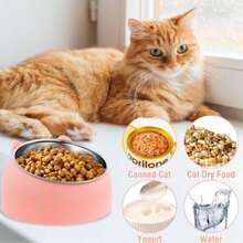 1pc Stainless Steel Pet Bowl - Cat Ear Bowl, 2-In-1 Tilted Design - Protects Neck, Suitable For Cats, Dogs And Other Small Animals - Multicolor - View 3
