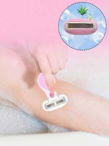 女士剃毛器，适用于腋下、腿部和比基尼区域，便携式剃须刀，粉色安全手动剃须刀，女士比基尼手动剃须刀片脱毛器/5层刀片，不锈钢可替换刀片粉色剃须刀头，女孩旅行必备礼物（手柄+刀头+收纳盒） - 彩色 - 查看 3