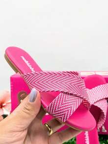 Girls' Flat Sandals, Slide Molekinha, Comfortable Youth - Kepang merah muda - View 4