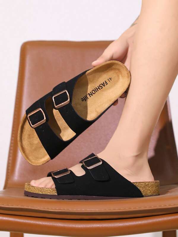 1 Pair Unisex Birkenstocks Style Solid Color Casual Preppy Retro Elegant Buckle Sandals, Suitable For Party, Casual, Outdoor, Holiday, All Season