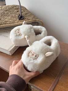 XIXITIAO 1 para miękkich pluszowych kapci z motywem owcy, modne kapcie dla par, grube, ciepłe, antypoślizgowe buty do noszenia w domu na zimę, urocze, puszyste kapcie domowe