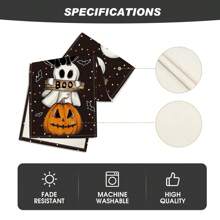 1pc Halloween Table Runner/2pcs Placemats, Polka Dot Ghost Pumpkin Black Cat Design, Reusable Faux Linen Table Runner, Halloween Kitchen Dining Table Decor, Suitable For Home Dining Room, Kitchen, Party Table Decoration
