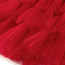 Women's A-Line Fairy Patterned Elastic Waist Ruffle Tulle Layered Midi Skirt - Tutu B Red - View 4