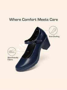 Women's Chunky Low Block Heels Pumps Mary Janes Closed Round Toe Comfortable Elegant Solid Color Dating Vacation Classic Dress Work Shoes - Màu xanh hải quân - Xem 3