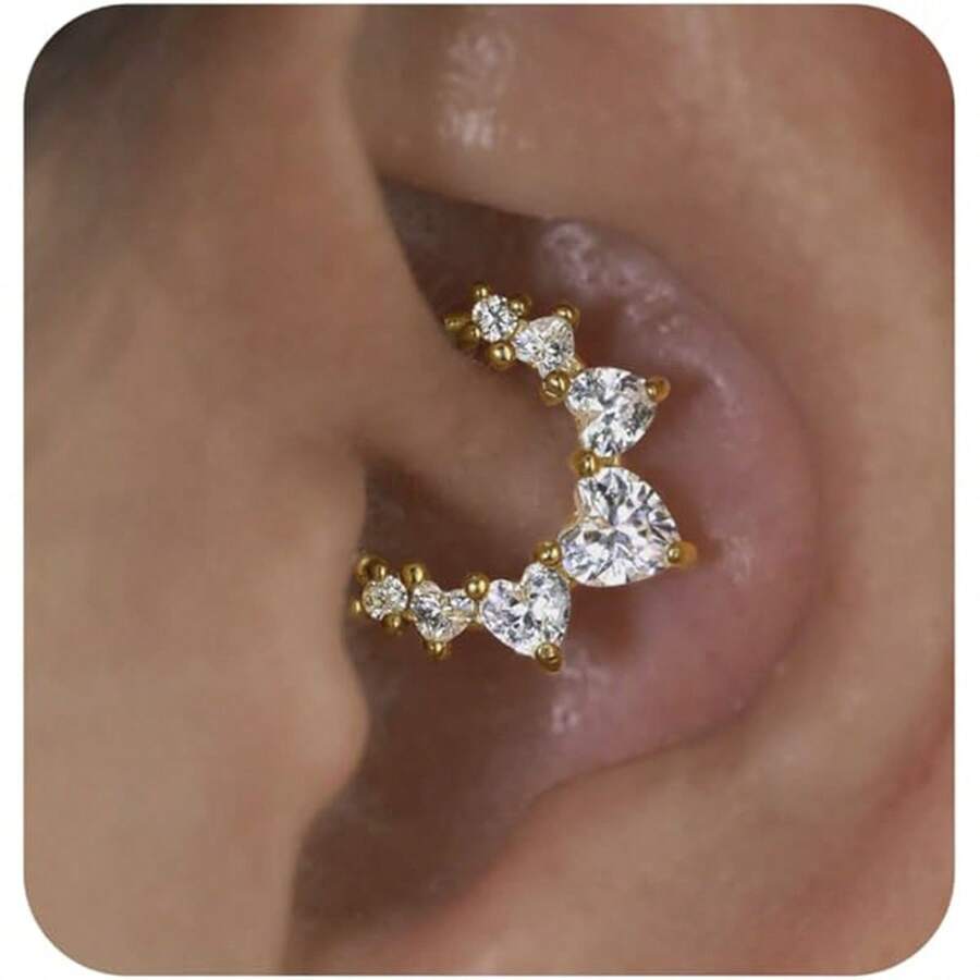 Cercei Daith pentru cartilaj pentru femei, cercei mici din aur, piercing hipoalergenic cu Helix, Huggie, titan, oțel chirurgical 14k, implant de diamant, bijuterii din zirconiu cubic