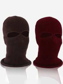 1 Pc Riding Face Mask, Knit Balaclava Full Face Mask - 2-Hole Ski Mask For Men & Women, Full Face Cover Winter Warmth And Windproof Head Cover, Breathable Outdoor Sports Mask For Skiing, Bicycles, Snowboarding & Cold Weather Activities, Winter Face Mask, Skiing Accessory, Modern Sporty Style, Durable Knit Fabric - Multicolor - View 6