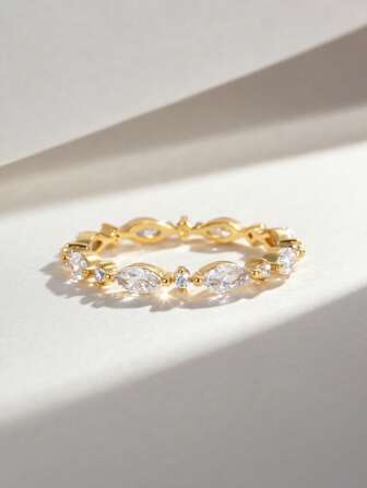 Charm-In 1pc Women's Cubic Zirconia Inlaid Daily Commute Quality Ring