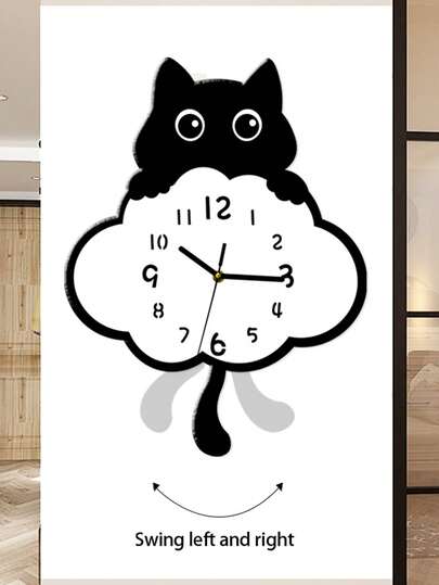 Pc, Unique Lovely Kitten Wand Clock, Tail Swinging Function, Silent No Ticking, Room ation, Living Kitchen s. Home ations view 2