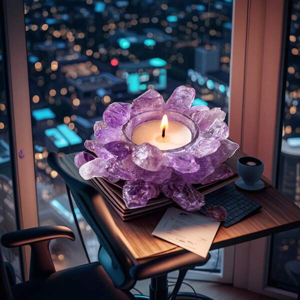 1pc Natural Crystal Raw Stone Candle Holder With Candle/ 1pc Candle Is Sold Separately- Diffuser Stone, Christmas Gift Gemstone, Yellow Quartz, Rose Quartz, Fluorite, Amethyst, Gift, Ornaments, Decor - Festival, Christmas, New Year, Valentine's Day