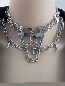 1pc European & American Style Exaggerated Geometric Asymmetrical Multi-Layer Necklace