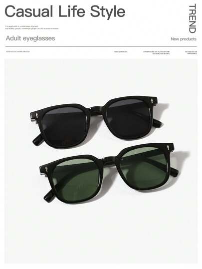 2 PCS Men's Acrylic Casual Square Frame Fashion Black Eyeglasses Suitable For Summer Outings And Travel Accessories