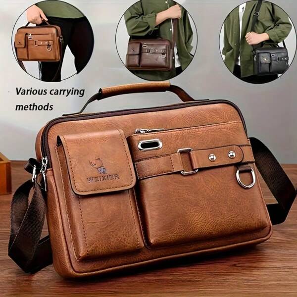 1pc Men's Casual Crossbody Bag, Large Capacity, Versatile, Multifunctional Shoulder Bag, Minimalist Style, Suitable For Business, Commute And Leisure