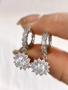 1 对向日葵流苏耳环 1.0CT-2.0CT 莫桑石钻石耳环 S925 纯银婚礼耳环订婚耳钉奢华珠宝礼物女孩女士周年纪念 - 太陽花流蘇莫桑耳扣 - 查看 2