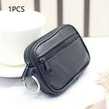1PCS[Leather Wallet] Black Leather Square Wallet | Coin Purse For Men With Card Holder, Cash Compartment And Zippered Small Pouch