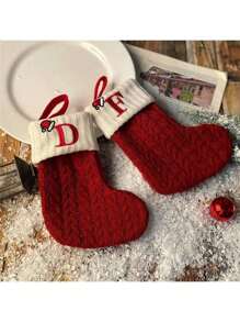 2 PCS Knit Monogram Stockings, Stockings Small Xmas English Letters Hanging Stockings Socks Double Sided Fireplace Hanging Stockings For Party Decoration New Year Party Gift Favors Supplies,Personalized Initial Stocking, Family Holiday Xmas Party Decor Birthday,Christmas, Decor 2025 Home Decor Christmas Decorations Room Decor Winter