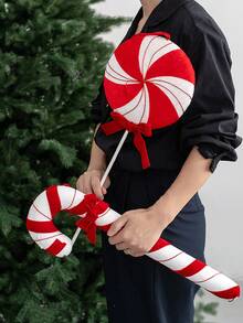 1pc/6pcs Red & White Plush Candy Cane, Christmas Tree Decoration Hanging Ornament, Photography Prop, Suitable For Indoor/Outdoor Christmas, Bar, Party Decor - Multicolor - View 3
