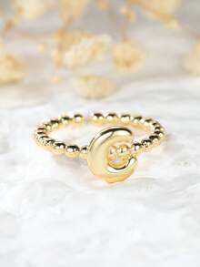 Tsnamer 1 pièce Bague vintage avec initiale en forme de cœur de A à Z, bague empilable minimaliste avec lettre gravée, cadeau pour elle, bijoux, cadeau pour femmes au quotidien - Bague à perles - Voir 36