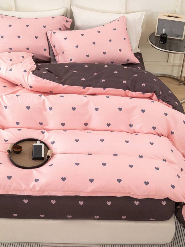 Set de lenjerie de pat cu model de inimă, 3 buc. (1 husă de pilotă și 2 fețe de pernă), moale și prietenos cu pielea, potrivit pentru decorul casei, cadou de Ziua Îndrăgostiților, pentru toate anotimpurile