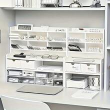 Upgraded Thickened Double Desktop Bookshelf, Dormitory Office Stationery Books Small Organizing Shelf - Size M (48cm*42cm*17cm) - View 1