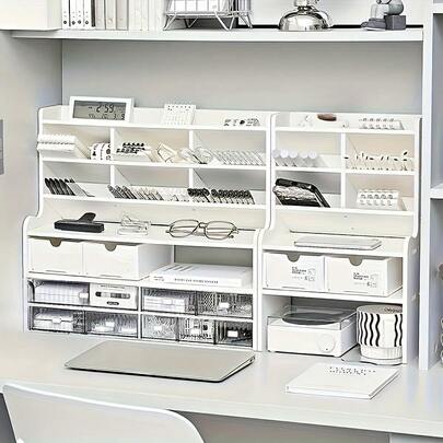Upgraded Thickened Double Desktop Bookshelf, Dormitory Office Stationery Books Small Organizing Shelf
