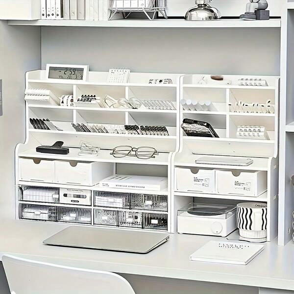 Upgraded Thickened Double Desktop Bookshelf, Dormitory Office Stationery Books Small Organizing Shelf
