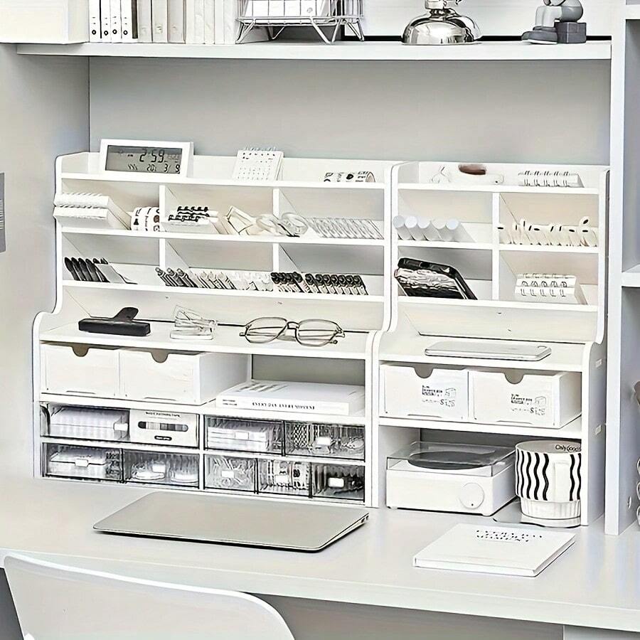 Upgraded Thickened Double Desktop Bookshelf, Dormitory Office Stationery Books Small Organizing Shelf - Kích thước M (48cm*42cm*17cm) - Xem 1