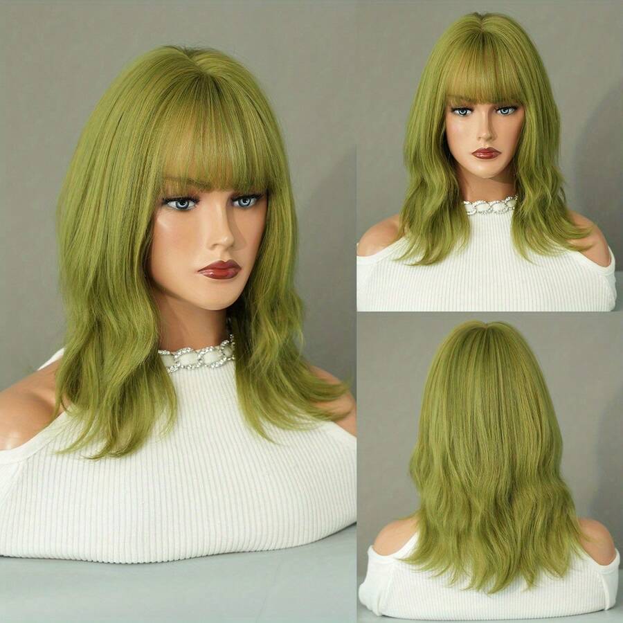 Women's Silver Gray Blue Green Synthetic Wig For Crazy Party Dress Up - Green - View 1