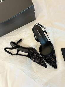 Xin Jing Shoes Women's Casual Sexy Fashion Backless Mid-Heel Pumps - Black - View 12