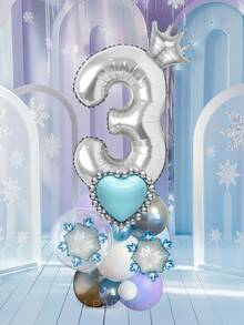 25pcs/Set Royal Princess Theme Luxury Party Decoration Balloon Set - Includes 32-Inch (Approx. 80cm) Deluxe Number Balloons (0-9 Silver/Pearl Pink/Purple/Gold), 18-Inch Clear Balloons, 10-Inch Romantic Heart Balloons (Red/Purple/Pink/Blue), And Exquisite Mini Balloons (Gold Crown/Silver Crown/Shell/Rose/Snowflake), Perfect For Frozen, Ice Palace Theme/Underwater Kingdom Theme/Magic Castle Theme/Rose Garden Theme And Other Royal Princess Style Celebrations, Baby Shower - Multicolor - View 2