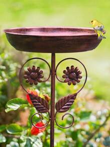 1 件复古户外鸟浴盆 - 坚固的铁质，带 5 爪底座，乡村风格花园装饰，易于安装以吸引鸟类 - 露台、庭院或野生动物花园喂食器，耐候叶子图案设计