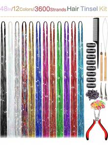 Hair Tinsel Sparkly Hair Extensions Set, For DIY Styling, Festival Looks & Party Hair Accessories