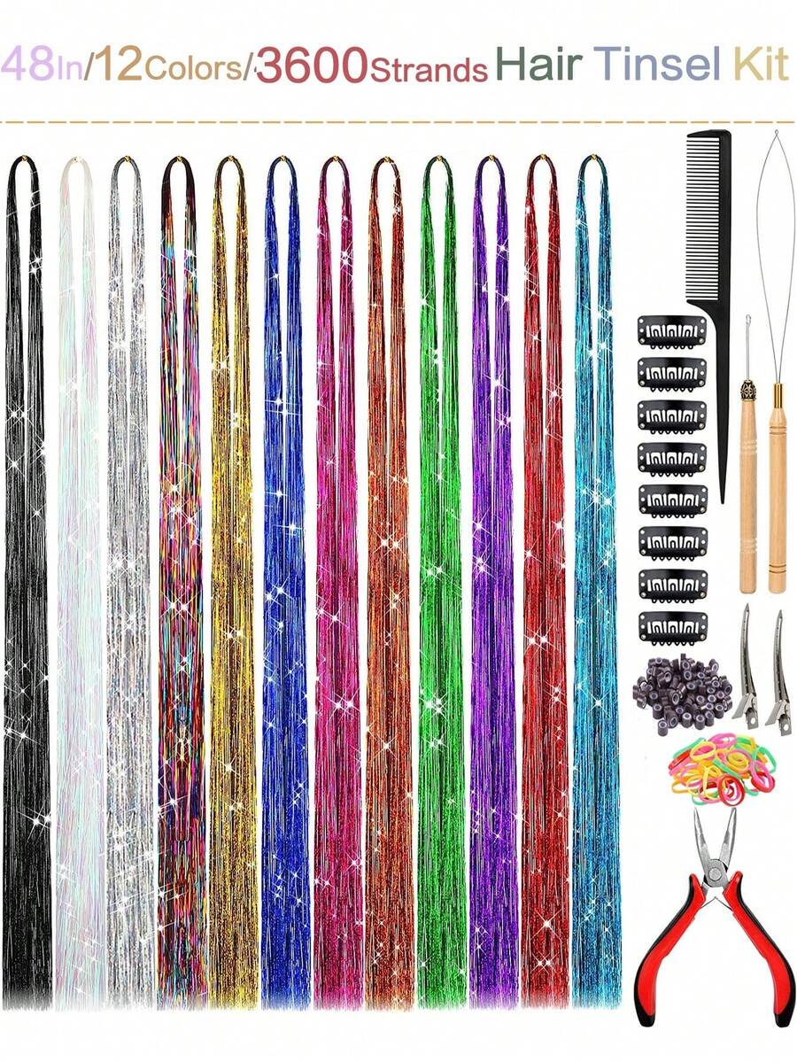 Hair Tinsel Sparkly Hair Extensions Set, For DIY Styling, Festival Looks & Party Hair Accessories