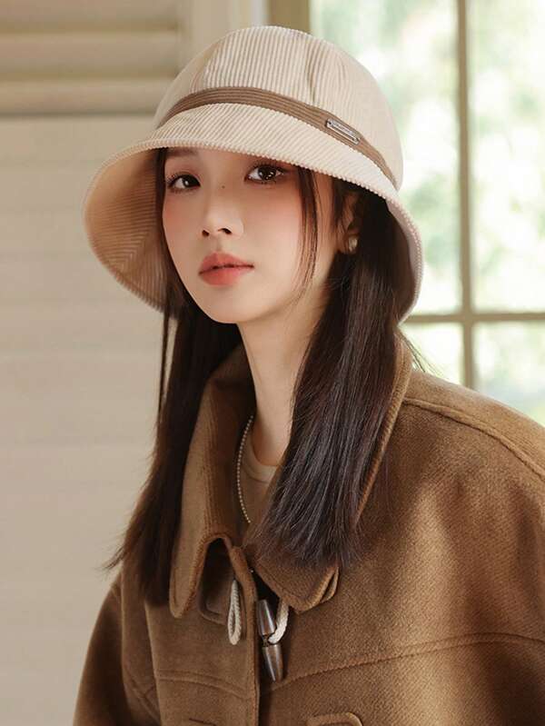 1 Piece Of Women's Fashionable Hat For Autumn And Winter, A Casual And Versatile Corduroy Fisherman's Hat, Retro, Warm, A Basin Hat, Suitable For Large Head Circumferences, And Making The Face Look Smaller.