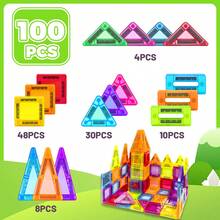 Bloques de construcción magnéticos de tamaño mini, juego de construcción magnética de 60/100/130 piezas, bloques magnéticos, juguetes de apilamiento 3D STEM, juguetes con imanes y juguetes de construcción con imanes para niños y niñas de 3+ años - Multicolor - Ver 13