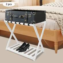 Foldable Luggage Rack, 2-Piece Bamboo Luggage Rack, Capable Of Carrying 35-40kg, Suitable For Short-Term Rental, 25.2 * 15.35 * 22.83 Inches - 白色 - 查看 6