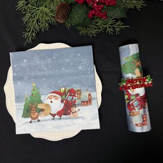 20/40 件卡通圣诞一次性餐巾，餐桌或派对装饰，印花圣诞老人、鹿、圣诞树图案，13*13 英寸，圣诞派对装饰纸巾