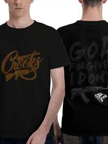 Summer Men's T Shirt Casual Round Neck Loose Tops Fashion Color Contrast Print T Shirt For Men Funny 3D Tee Street  Clothes - Black - View 1