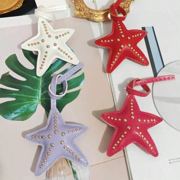 تميمة جلد البو المصنوعة يدويًا بشكل نجمة البحر والحياة البحرية بطراز بوهيمي بانك هيب هوب، زينة للحقيبة والظهر والسيارة والملابس، هدية للصديقة المقربة والأخت والأم والجدة في عيد الميلاد