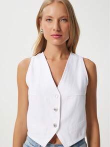 Solid Color Casual Front Button Zipper Pocket - White - View 2